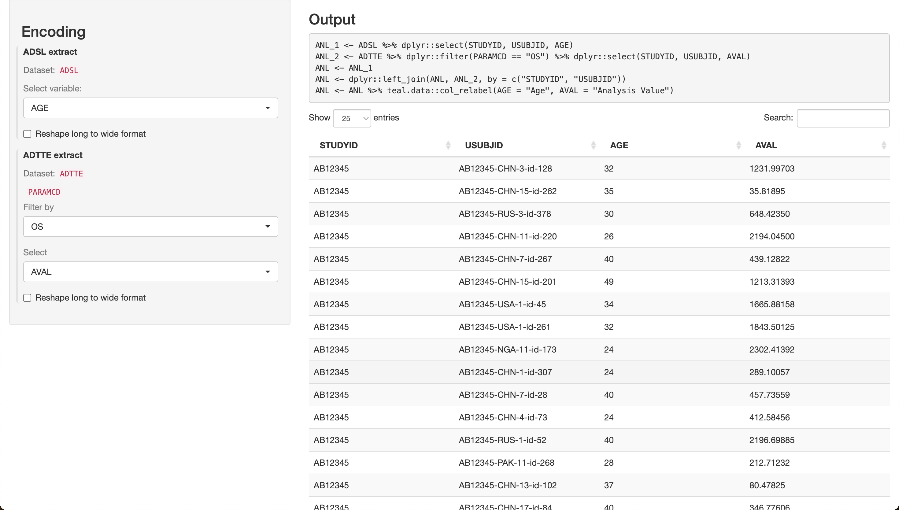 Shiny app output for Data Extract and Merge